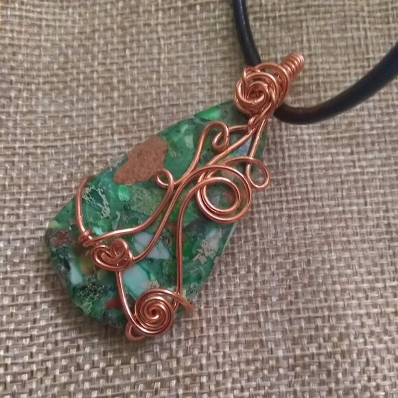 Chunky! Green Sea Sediment Jasper Pendant w. Leather Cord 20"! New Fall Jewelry! - Picture 6 of 12